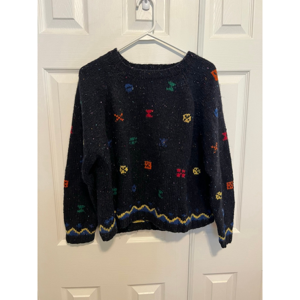 Women's The Limited America M Navy Multi-color 100% Wool Crew Neck Sweater